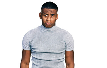 Young black man wearing casual t shirt depressed and worry for distress, crying angry and afraid. sad expression.