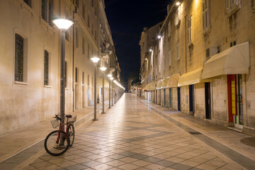 Marmontova street at night in Split. Croatia
