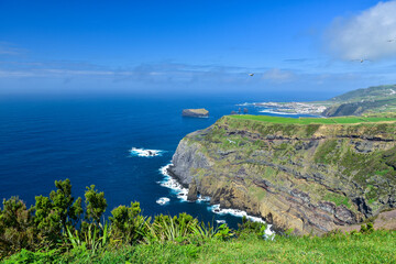 View from the cliffs of Mosteiro. Western part of the Sao Miguel island in the Azores. Portugal.