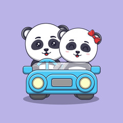 Cute Valentine's day panda couple on car