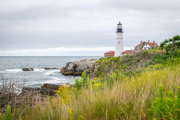 Fototapeta na wymiar A lighthouse on the coast of Maine