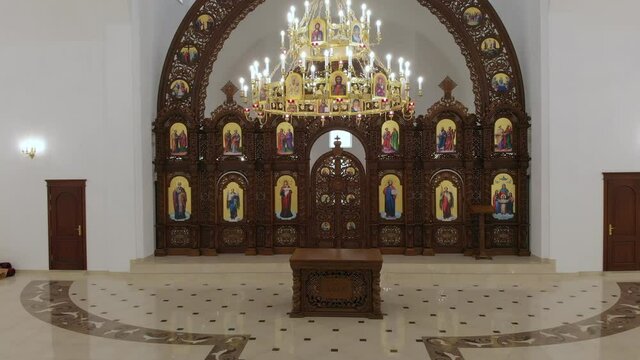 Aerial Drone Flight Inside Church.