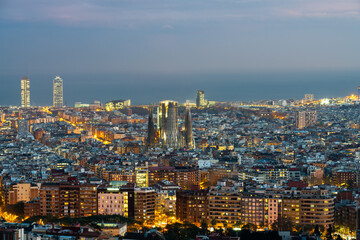 Fototapeta na wymiar Aerial view of Barcelona at dawn. Spain