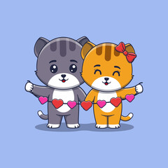 Cute Valentine's day cat couple holding hearts garland