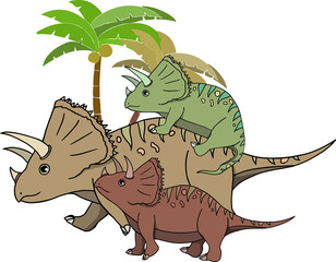 可愛いトリケラトプスの親子