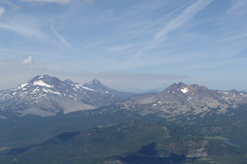 View of the 3 Sisters mountain peaks from Mt Bachelor near Bend, Oregon
