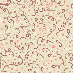 Seamless pattern with ribbons and bows. Vintage style. Great for printing, wrapping paper, textiles, valentine's day, mom's day, and more.