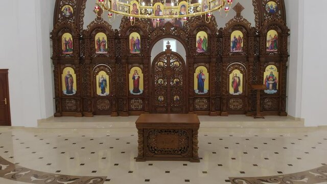 Aerial Drone Flight Inside Church.