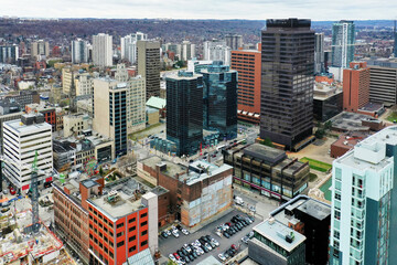 Aerial view of Hamilton, Ontario, Canada downtown in late autumn