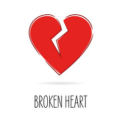 Broken Heart - Heart Icon with shadow and text on a white background