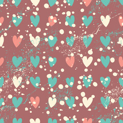 Romantic pattern with hearts on brown background. Retro concept.