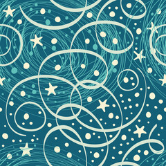 Christmas pattern with streamers and confetti. Seamless background with streamer and confetti