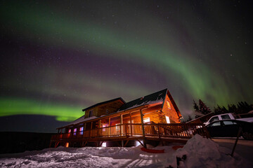 Strong Aurora over sky at Fairbanks, Alaska