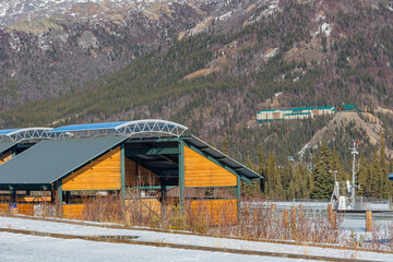 Fototapeta na wymiar Afternoon landscape in Denali National Park and Preserve and train station