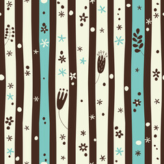 Stylish pattern with stripes and plants. Seamless vector background.