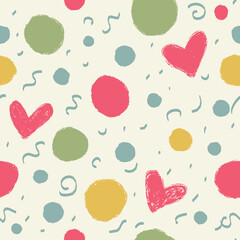 Seamless pattern with hand drawn heart. Hearts painted dry brush. Ink illustration. Ornament for wrapping paper.