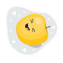 Kawaii cute fruit character yellow apple. Smiling character in cartoon style. Funny sticker. Vector illustration, flat style.