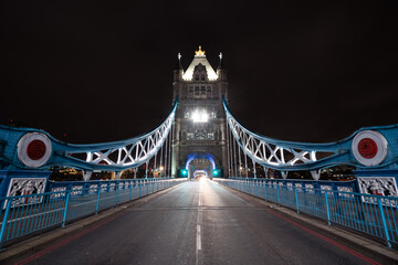 Empty Tower Bridge at night in London. England 