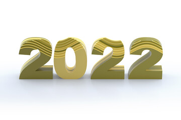 New Year 2022 Based on Sliced Pieces on Isolated White Background. 3d Rendering