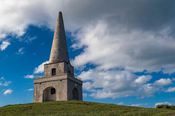The view of the Killiney Hill Obelisk in Dublin, Ireland.