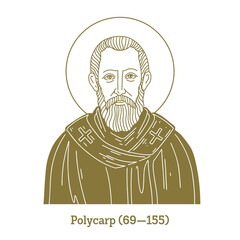 Polycarp (69-155) was a Christian bishop of Smyrna. According to the Martyrdom of Polycarp, he died a martyr, bound and burned at the stake, then stabbed when the fire failed to consume his body. - obrazy, fototapety, plakaty