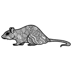 Animal symbol of eastern horoscope Rat with ornate patterns, meditative animalistic page coloring book