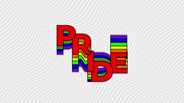 Happy Pride Month Motion Graphics. Rainbow Colors Text Motion Graphics on Strip Wave Background
