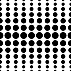 Black different small circles and balls isolated on white background. Cute monochrome geometric volumetric optical seamless pattern. Vector simple flat graphic illustration. Texture.