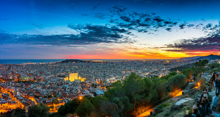 Sunset skyline panorama of Barcelona. Spain
