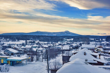 Village under the mountain at dawn