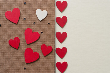 hearts on an old board and paper