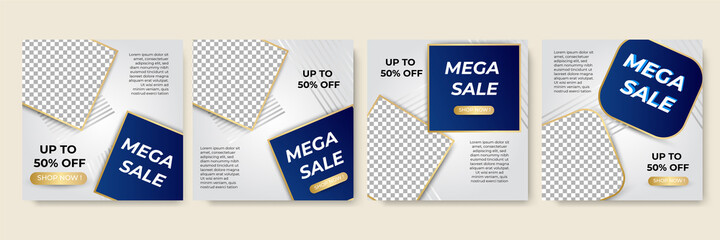 Frame square transparant blue gold colorful sale post design template background