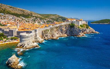 Dubrovnik old town with city walls on the Adriatic Sea in southern Croatia, Europe.