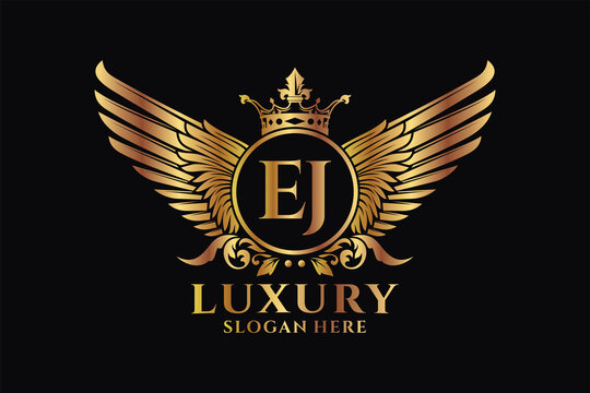 Luxury royal wing Letter EJ crest Gold color Logo vector, Victory logo, crest logo, wing logo, vector logo template.