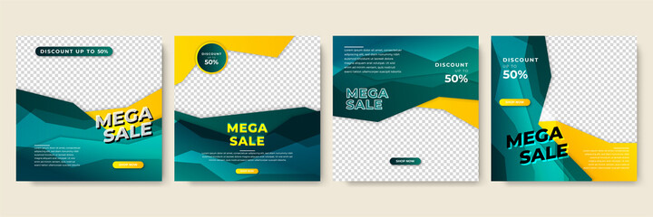 Gradient shape transparant green yellow colorful sale post design template background