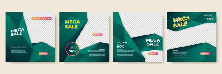 Gradient shape transparant green colorful sale post design template background