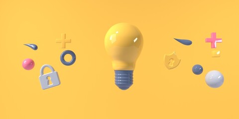 Light bulb with flying geometric shapes - 3D render