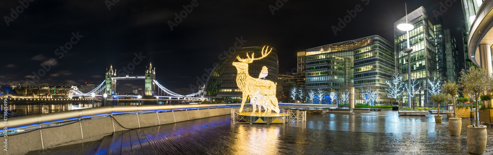 Poster More London riverside panorama  near Tower Bridge during Christmas season. England