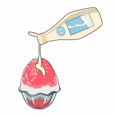 かき氷に練乳をかける