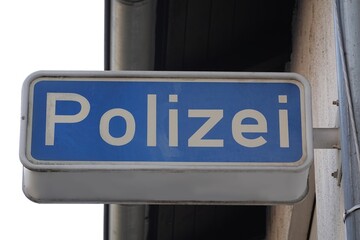 Nahaufnahme Polizei Schild Hinweis Zeichen - obrazy, fototapety, plakaty