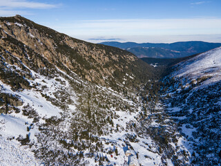 Aerial winter landscape of Rila Mountain near Malyovitsa peak, Bulgaria