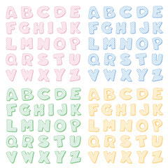 Alphabet, original design in pastel pink, blue, green and yellow gingham check patterns. Graphic resources for crafts, back to school, baby albums and scrapbooks.