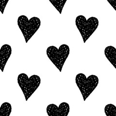 Stylish graphic seamless pattern with hand-drawn hearts. Black and white sketchy background for wrapping paper, fabrics, wallpapers, postcards and more