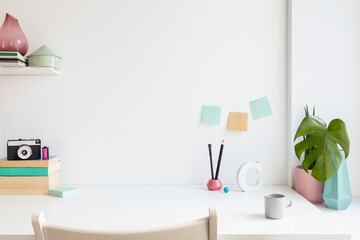 Workspace at home. Empty desk. Stylish and minimal home office workplace.	