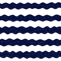 Papier Peint photo Bleu foncé Modèle sans couture avec des vagues bleu foncé dans la texture de l& 39 encre. Modèle vectoriel avec vagues dessinées à la main sur fond blanc. Illustration sur le concept marin