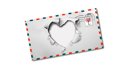 Valentine's Day. Mail envelope with a heart-shaped hole.