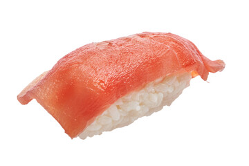  Single salmon nigiri sushi isolated over white background
