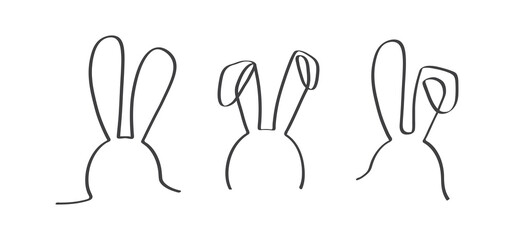 Easter bunny continuous one line vector icon, drawing rabbit outline cute animal, minimal contour ears hare, black silhouettes set isolated on white background. Funny simple illustration