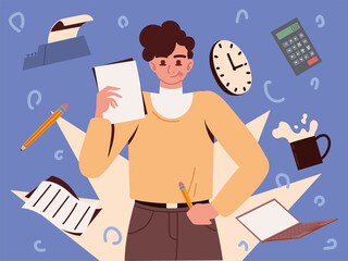 businessman with multi tasking