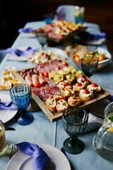 festive table setting with snacks and drinks